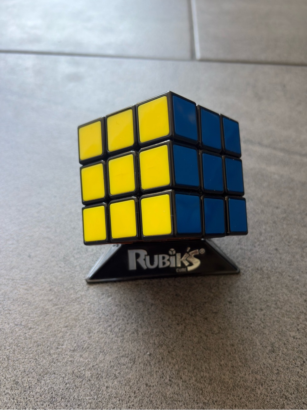 Rubik's Cube 3x3 Yellow Blue Puzzle Toy With Display Stand Classic Brain Game